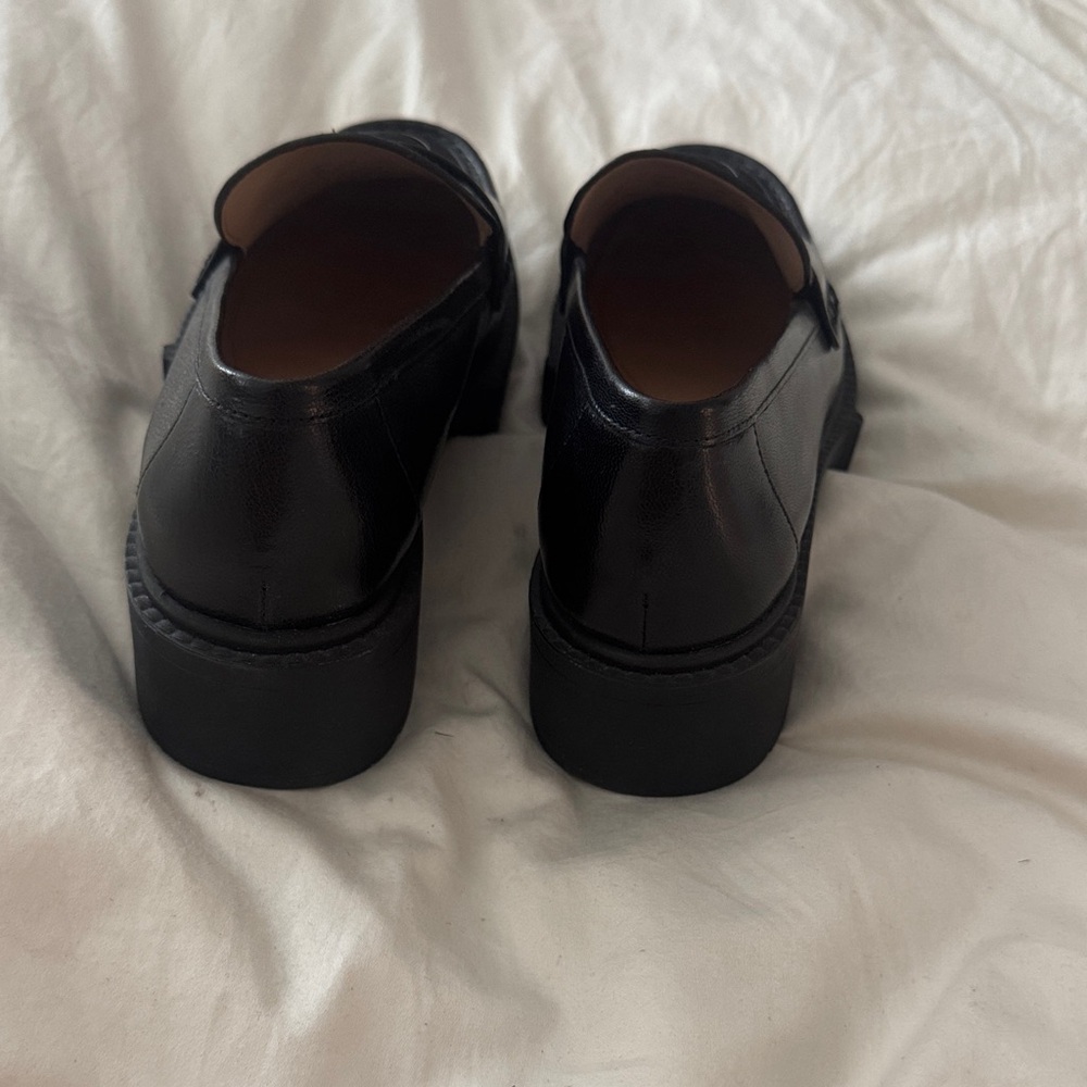 Coach Black Leather Penny Loafers with Logo Accent - Picture 3 of 5